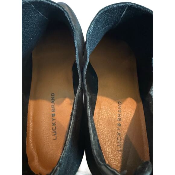 Lucky Brand Black Leather LP Freezia Booties Western Low Heel Ankle Boots 10M - Picture 6 of 8